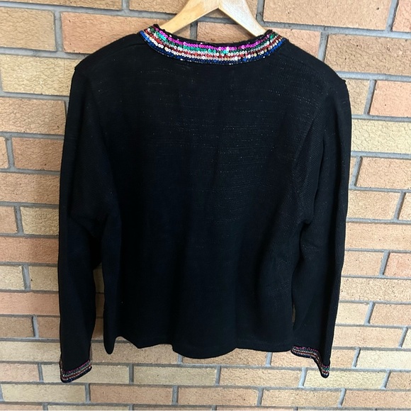 Vintage Design Options Philip Jane Gordon Bow Sweater Sequins Metallic Black XL - Picture 3 of 6